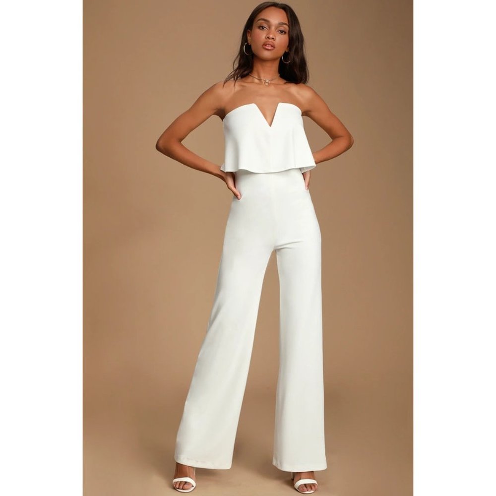 Power of Love Sleeveless Tiered Bodice Jumpsuit - Stretch Crepe Bridal Romper